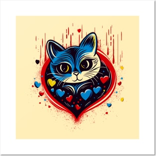 cute cat in heart artwork for cat lover gift idea pet owner Posters and Art